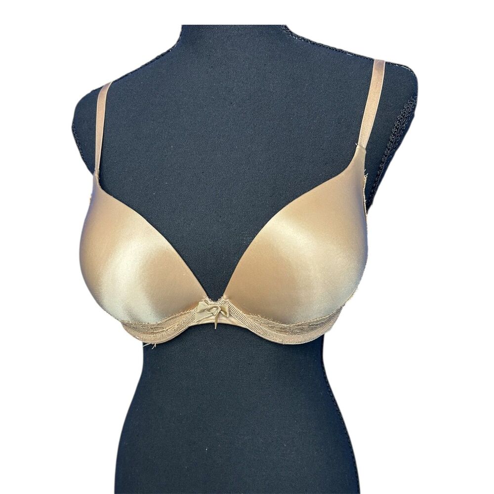 Ambrielle Womens Everyday Plunge Ultimate Upsize Bra 34C Satin Push-Up Sexy Vday